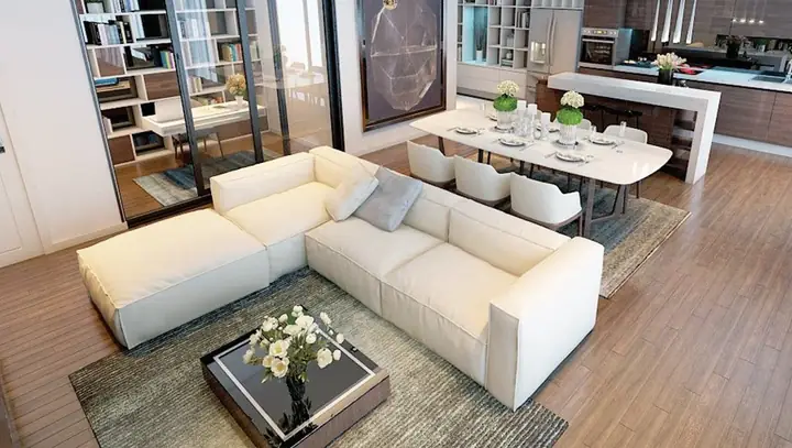 Thiết Kế Phòng Khách Và Khu Bếp Xuyên Suốt