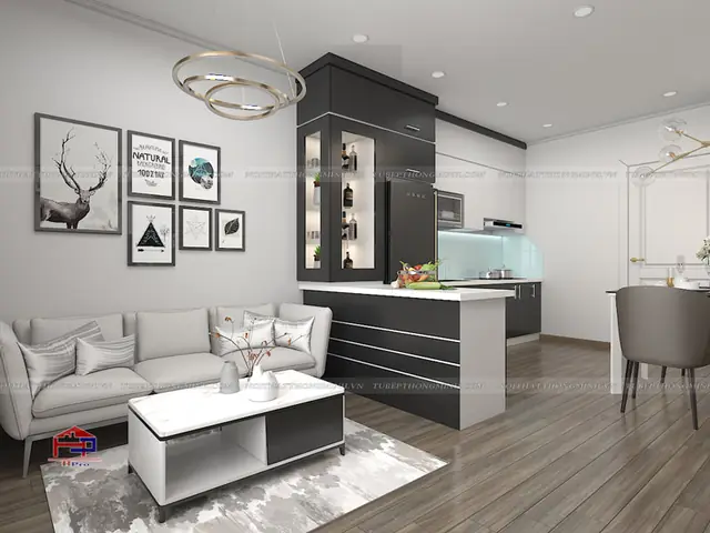 1. Chất liệu "xanh" làm nên tủ bếp acrylic đẹp TBAC48 và nội thất gỗ melamine hiện đại, sang trọng cho nhà anh Thi - Green Bay Mễ Trì