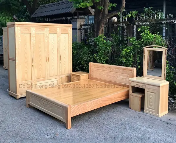 Bộ Giường Tủ Phòng Cưới Gỗ Sồi Hiện Đại Gn72