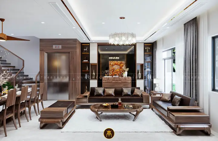 Thiết Kế Nội Thất Phòng Khách Với Gỗ Óc Chó