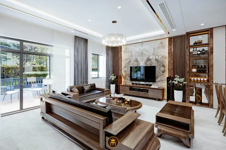 Thiết Kế Nội Thất Phòng Khách Với Gỗ Óc Chó