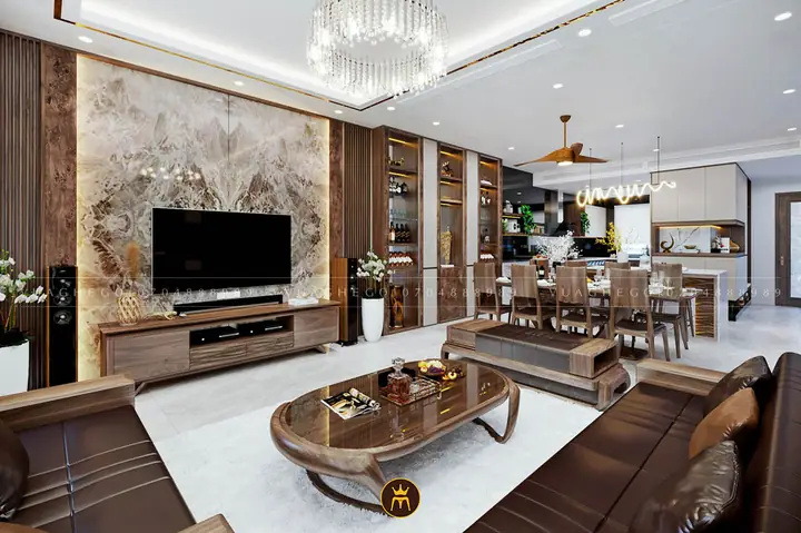 Thiết Kế Nội Thất Phòng Khách Với Gỗ Óc Chó