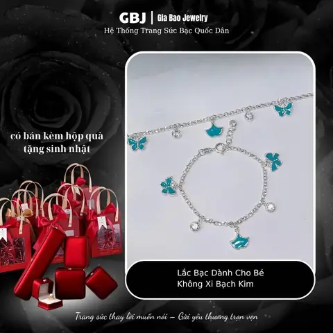Lắc Tay Bạc Hai Bướm Xanh Mix Charm ~1c (không Xi) 15cm Luôn Tăng Đưa Dễ Thương Dành Cho Bé Gbj942