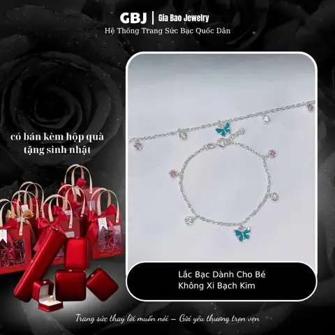 Lắc Tay Bạc Hai Bướm Xanh Mix Charm ~1c (không Xi) 15cm Luôn Tăng Đưa Dễ Thương Dành Cho Bé Gbj942