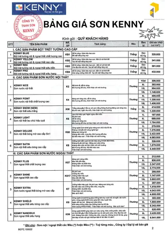 Bảng Báo Giá Sơn Kenny Bảng Báo Giá Sơn Kenny