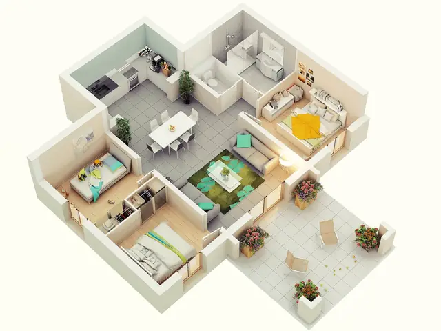 Mẫu Thiết Kế Chung Cư 50m2 3 Phòng Ngủ