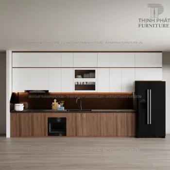 Tủ Bếp Kiểu Dáng Chữ I Kịch Trần Màu Gỗ Phối Trắng Tb06 Tủ Bếp Kiểu Dáng Chữ I Kịch Trần Màu Gỗ Phối Trắng Tb06