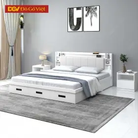 Giường Gỗ Công Nghiệp Màu Trắng 3 Ngăn Kéo Đuôi Lớn