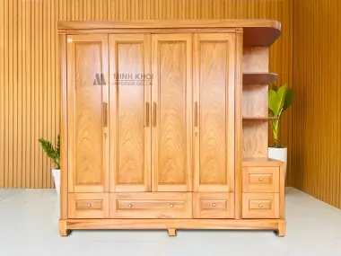 Tủ Quần Áo Gỗ Gõ Đỏ 4 Cánh 2 Hộc Kéo – Ta317