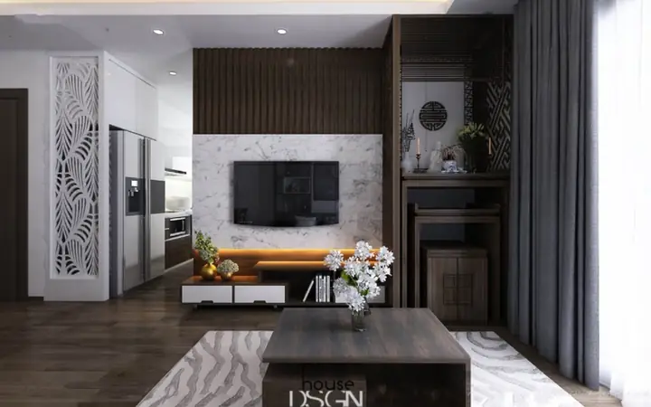 1.1 Thiết Kế Phòng Khách Chung Cư Có Bàn Thờ 1.1 Thiết Kế Phòng Khách Chung Cư Có Bàn Thờ