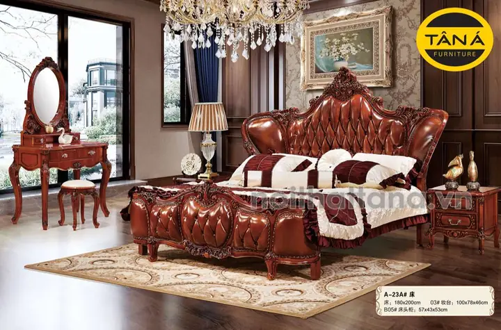 Giường Ngủ Bọc Da Bò Tân Cổ Điển Nhập Khẩu Tag-a23a