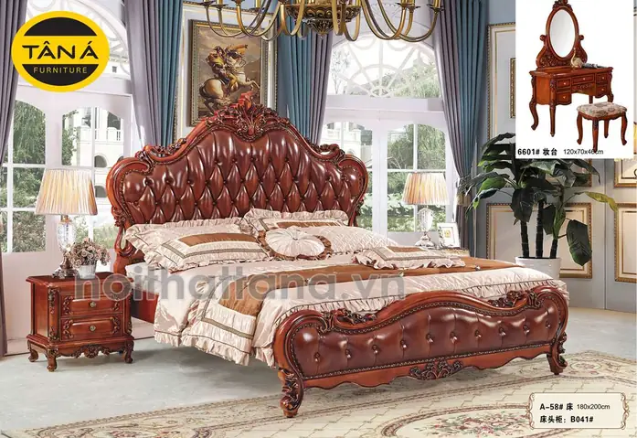 Mua Giường Ngủ Gỗ Sồi Bọc Da Bò Cao Cấp