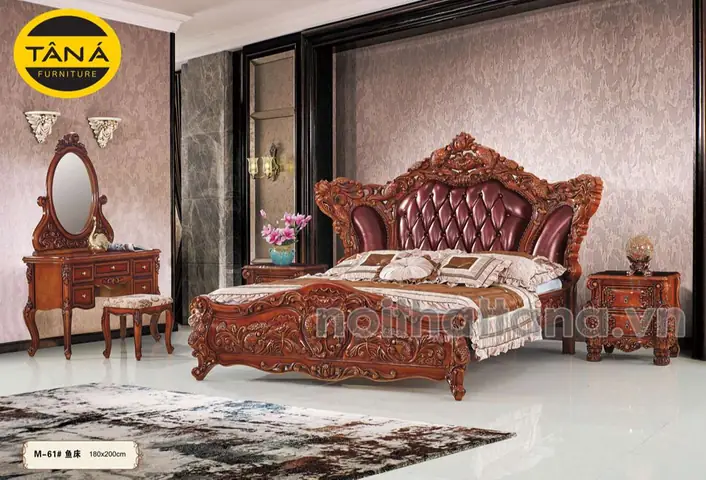 Giường Ngủ Bọc Da Bò Tân Cổ Điển Nhập Khẩu Tag-m61