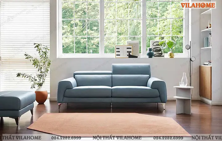 Máº«u Sofa Väng Da Mã U Xanh Da Trá»i Hai Chá» Ngá»i Nhá» Gá»n