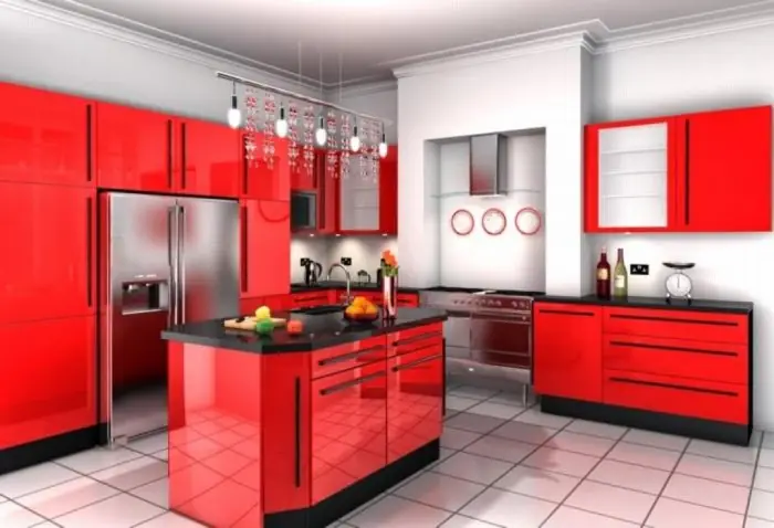 Nội Thất Nhà Bếp Đẹp Phối Màu Đỏ Đen Trắng Ấn Tượng ( Mã Số : 40 )