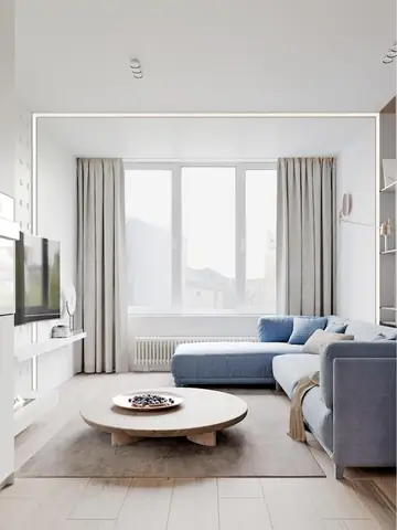 Thiết kế nội thất phòng khách căn hộ màu xanh pastel Thiết kế nội thất phòng khách căn hộ màu xanh pastel