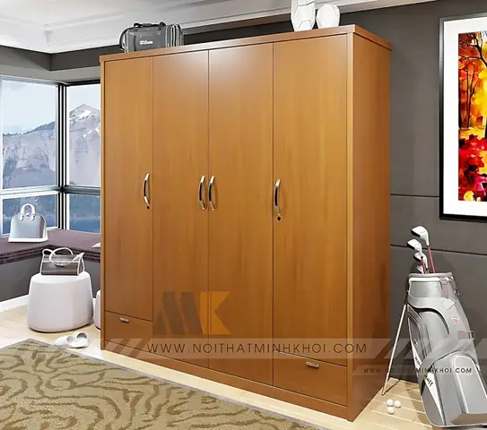 Tủ Áo 4 Cánh Màu Gỗ Xoan Đào 1m8 - TA669