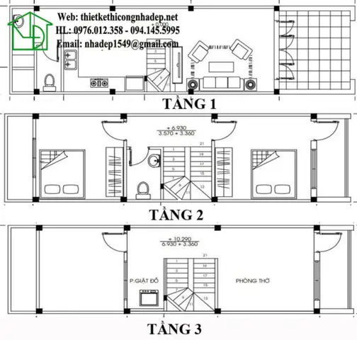 Tư vấn thiết kế nhà phố 3 tầng 3.5x13m