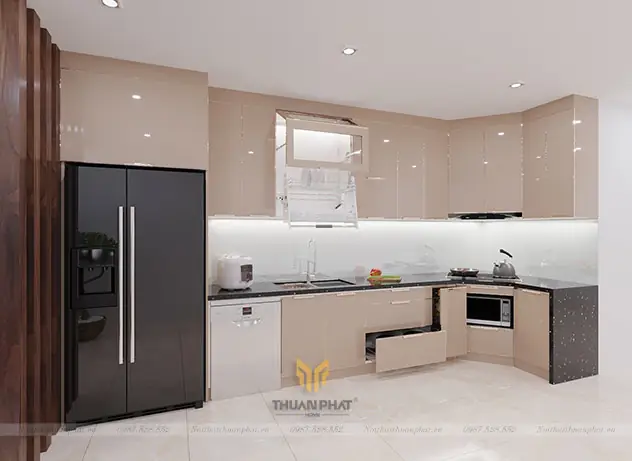 Mẫu tủ bếp góc xéo đẹp chuẩn công năng và phong thủy