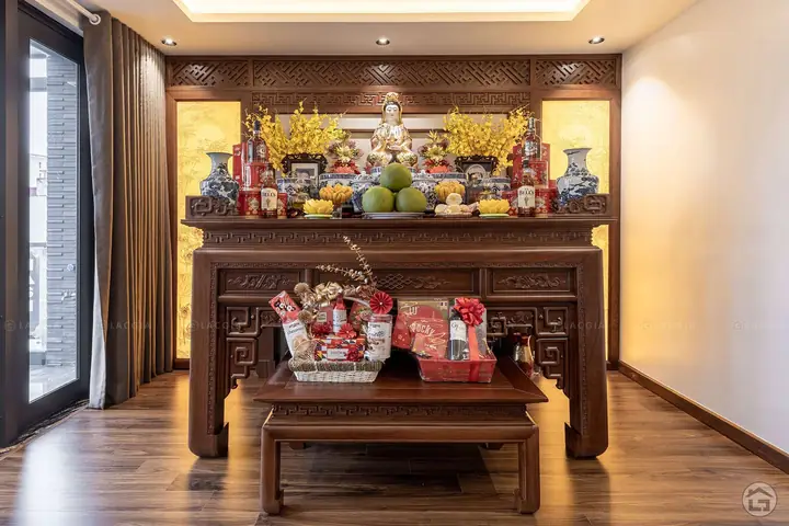 Thiết kế nội thất phòng thờ trang nghiêm, thanh tịnh Thiết kế nội thất phòng thờ trang nghiêm, thanh tịnh