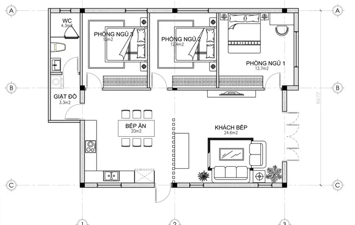 Bản vẽ bố trí mặt bằng nội thất nhà cấp 4