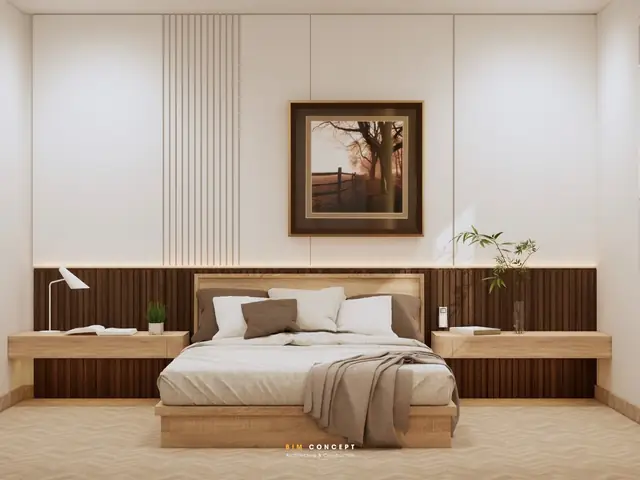 Phòng ngủ thoáng đãng của nhà cấp 4 mái thái