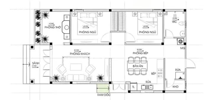 Bản vẽ bố trí mặt bằng nội thất nhà cấp 4