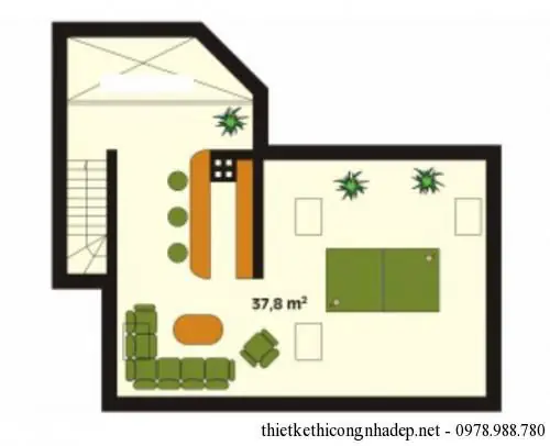 Mặt bằng công năng nhà cấp 4 2 phòng ngủ hiện đại