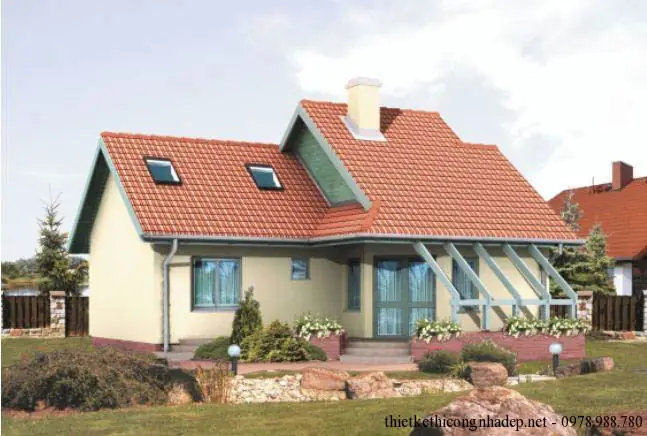 Mẫu thiết kế nhà cấp 4 mái tôn 2 phòng ngủ 6.5x10m có gác lửng