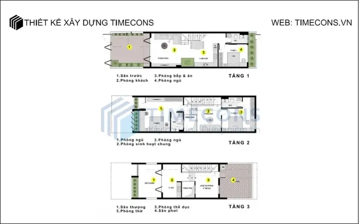 2.3. Bản Vẽ Nhà Ống 3x15m 3 Phòng Ngủ