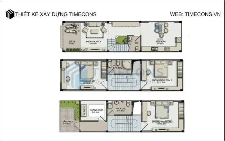 2.1. Bản Vẽ Nhà Ống 3x15m 3 Tầng