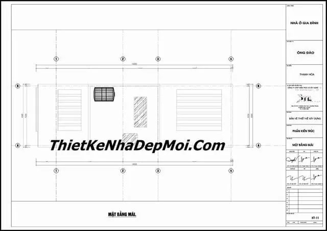 Mặt bằng mái nhà ống hiện đại 2 tầng 1 tum có giếng trời