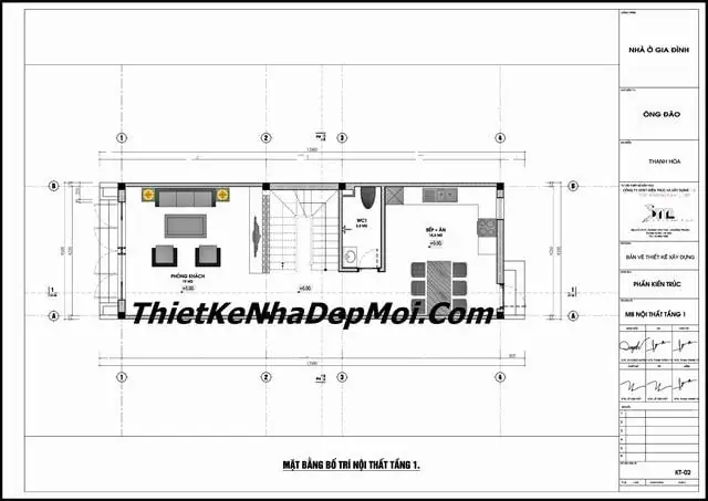 Mô tả mặt bằng nhà ống 2 tầng 1 tum ở tầng 1 anh Đào