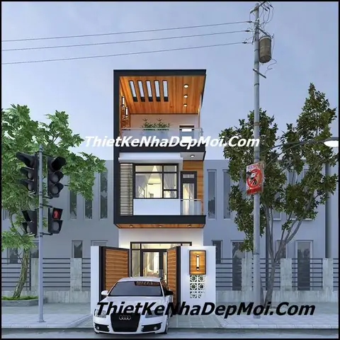 Hình ảnh mẫu nhà ống 2 tầng 1 tum hiện đại đẹp có giếng trời