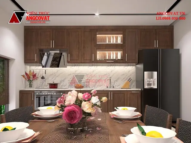 Mẫu 2: Kinh Nghiệm Thiết Kế Nội Thất Phòng Bếp Nhà Ống Bằng Gỗ Hiện Đại Và Lãng Mạn