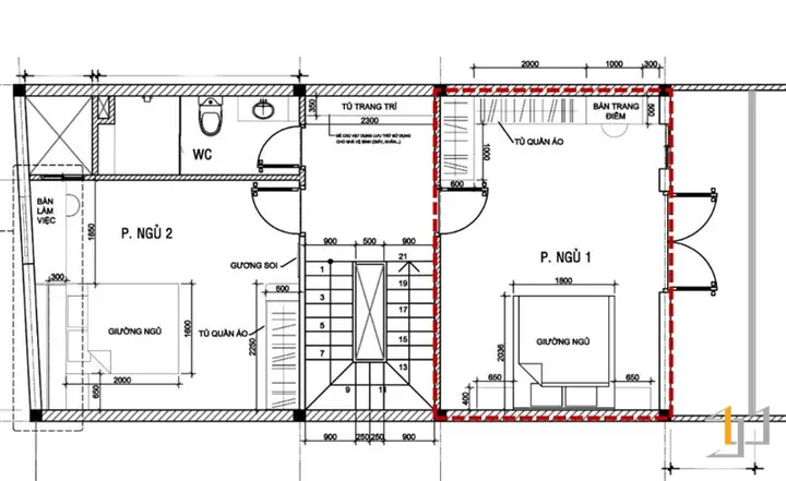 2.3 Mặt bằng và phối cảnh nội thất tầng 2 2.3 Mặt bằng và phối cảnh nội thất tầng 2