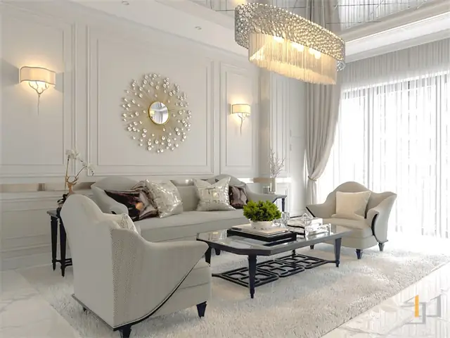 Phối cảnh nội thất của toàn bộ tầng trệt nhà phố