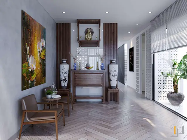 3.6 Nội thất phòng thờ ấm cúng trong nhà phố 6x10m 3.6 Nội thất phòng thờ ấm cúng trong nhà phố 6x10m