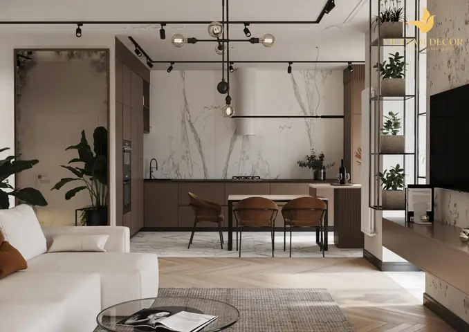 Mẫu 1: Thiết kế nội thất căn hộ 75m2 phong cách sang trọng