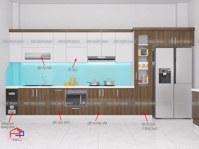 2. Ý tưởng thiết kế Tủ bếp acrylic thùng inox 304 TBAC32 nhà chị Ngọc