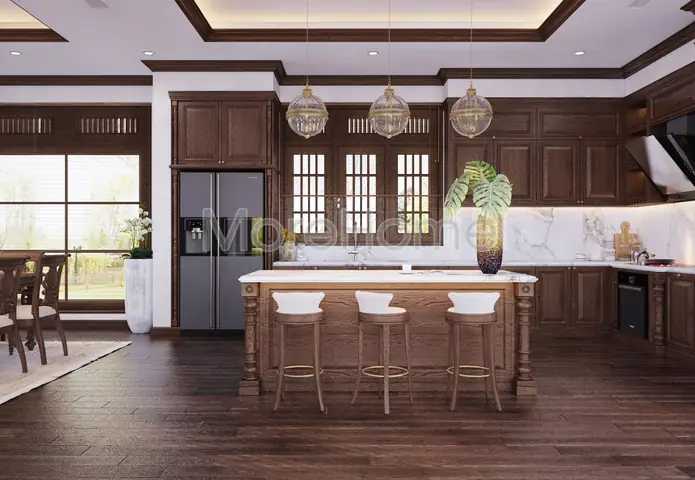 2. Tủ bếp gỗ tự nhiên: