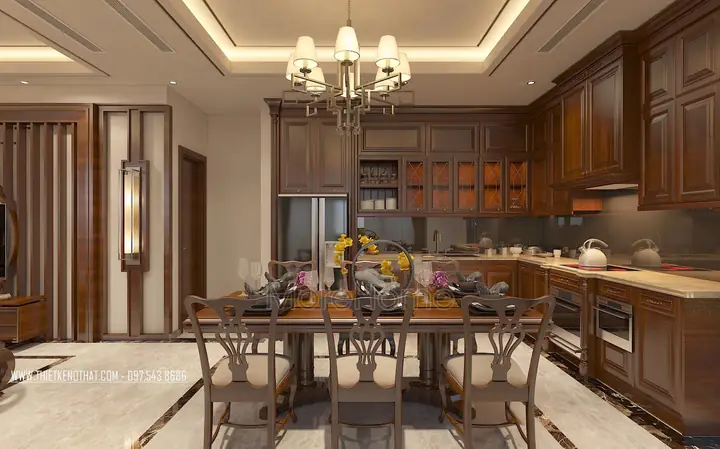 2. Tủ bếp gỗ tự nhiên: