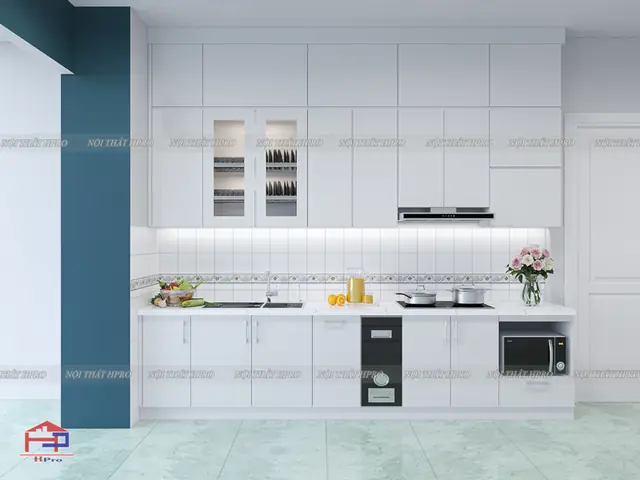 2. Ý tưởng thiết kế tủ bếp gỗ acrylic TBAC125 nhà anh Hùng hiện đại, tiện nghi.