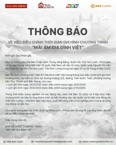 Mái ấm gia đình Việt thông báo tạm hoãn ghi hình tại Bắc Giang trong hai ngày Quốc tang