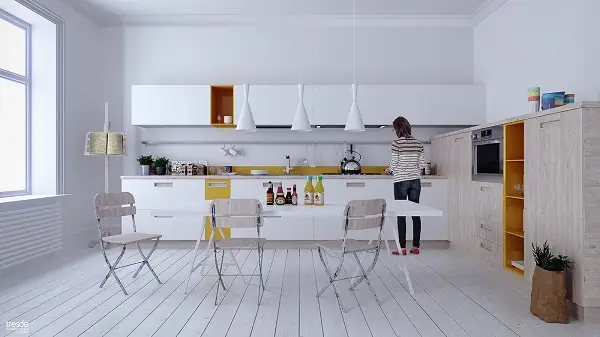 Nội Thất Bằng Gỗ Và Điểm Nhấn Màu Vàng