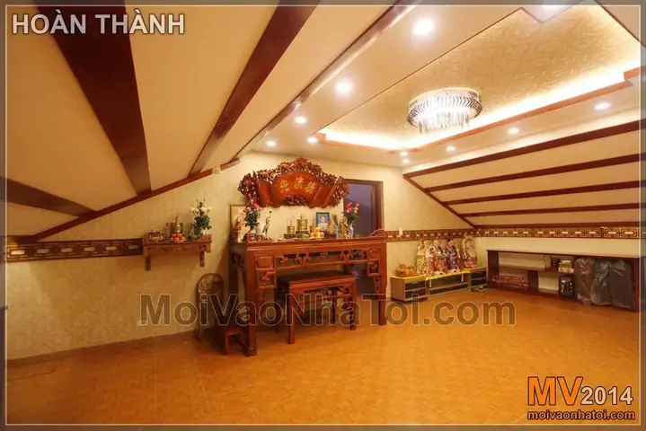 Nội thất phòng thờ sau khi hoàn thành – giống hệt thiết kế 3D: