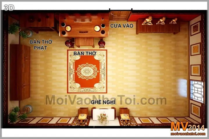 Bản thiết kế 3D mặt bằng phòng thờ: