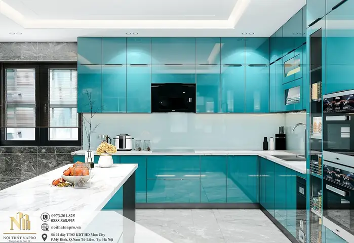 2. Ý Tưởng Thiết Kế Bộ Tủ Bếp Cánh Kính Nck26 Màu Xanh Dương 2. Ý Tưởng Thiết Kế Bộ Tủ Bếp Cánh Kính Nck26 Màu Xanh Dương