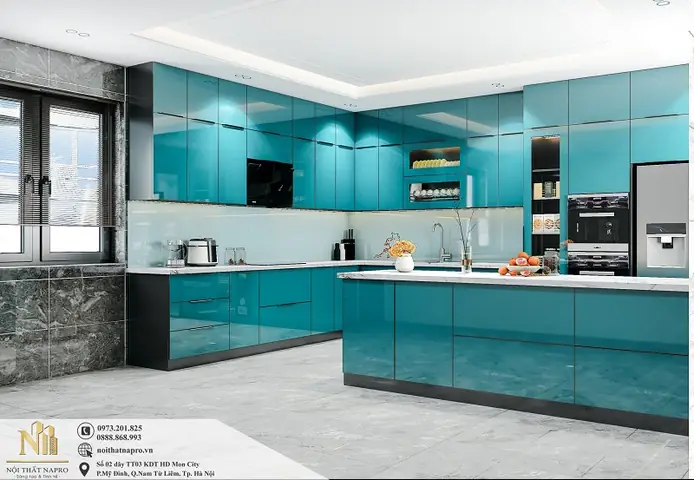 2. Ý Tưởng Thiết Kế Bộ Tủ Bếp Cánh Kính Nck26 Màu Xanh Dương 2. Ý Tưởng Thiết Kế Bộ Tủ Bếp Cánh Kính Nck26 Màu Xanh Dương