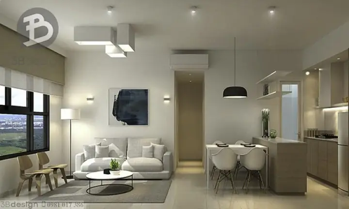Mẫu Nội Thất Phòng Bếp Thiết Kế Liền Phòng Khách